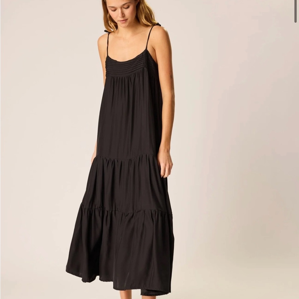 Natalie Martin Black Tiered Spaghetti-Strap Maxi